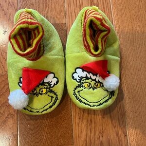 Kids Holiday Grinch Plush Slippers - Lime Green